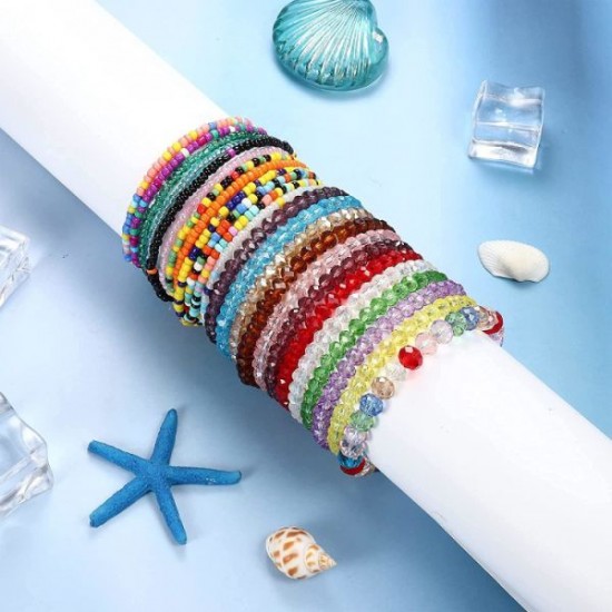 24 Pcs Handmade Beaded Bracelets For Women Adjustable Crystals Stretch Bracelet Colorful Elastic Beaded Anklet Bracelets Set 24 Pcs Handmade Beaded Bracelets For Women Adjustable Crystals Stretch Bracelet Colorful Elastic Beaded Anklet Bracelets Set